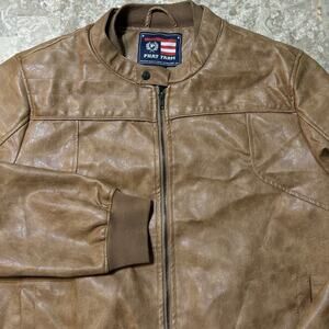 Vintage Phat Farm Jacket Mens XL Brown Faux Leather Cafe Bike Racer Motorcycle